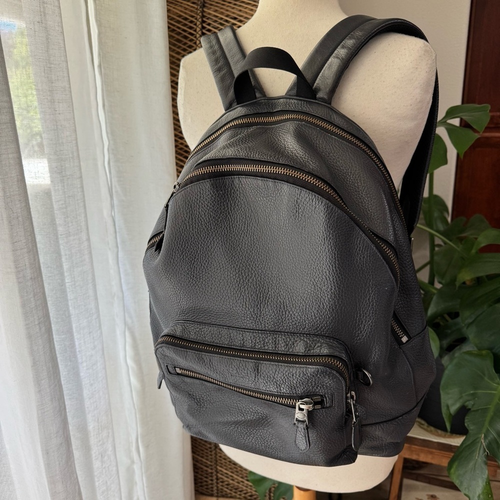 Coach Pebbled Leather Backpack Blue Gray Men’s Unisex Travel Work Bag